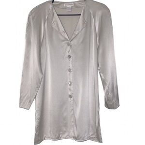 Liz Claiborne Vintage Silk Button Down Blouse in Gray Silver